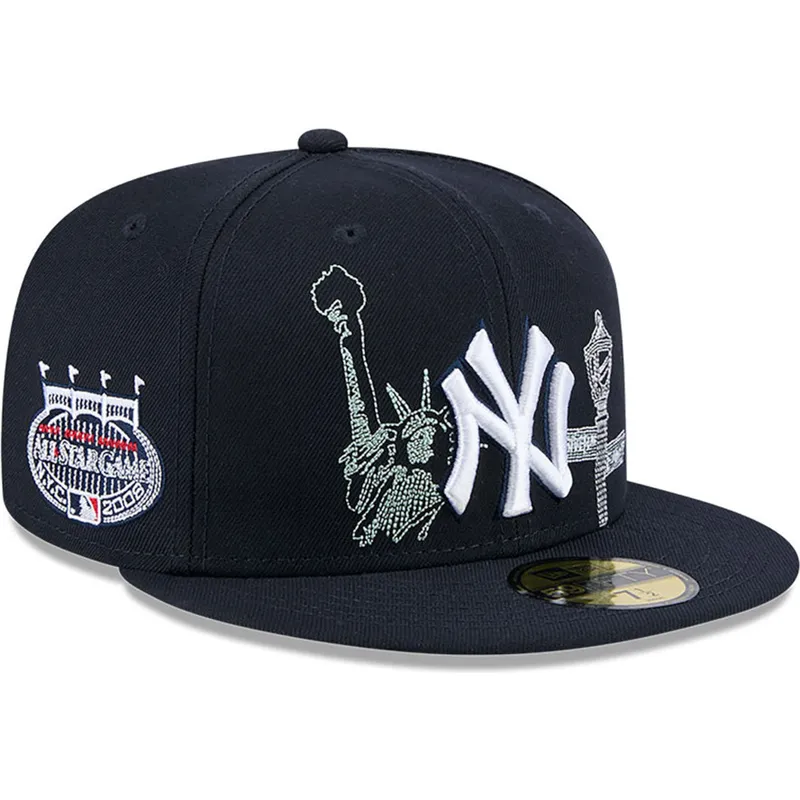 New Era Flat Brim 59FIFTY State Stitch New York Yankees MLB Navy Blue 