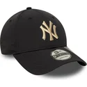 new-era-curved-brim-9forty-recycled-new-york-yankees-mlb-black-adjustable-cap-with-beige-logo