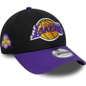new-era-curved-brim-9forty-side-patch-los-angeles-lakers-nba-black-and-purple-adjustable-cap