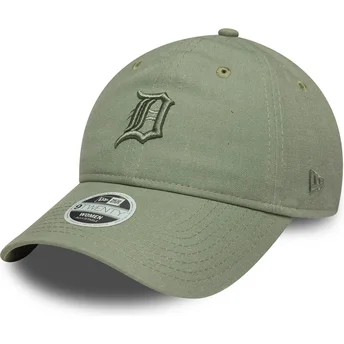 New Era Curved Brim Women Green Logo 9TWENTY Linen Detroit Tigers MLB Green Adjustable Cap