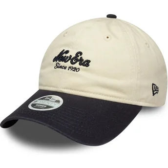 New Era Curved Brim Women 9TWENTY Beige and Navy Blue Adjustable Cap