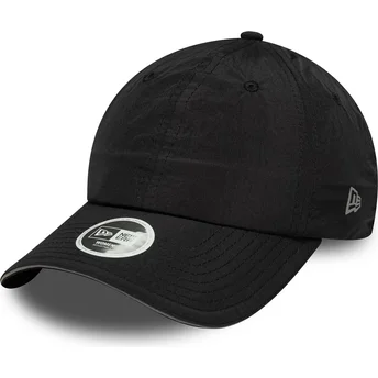 New Era Curved Brim Women Pony Tail Open Back Black Adjustable Cap