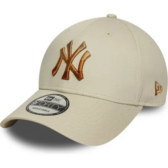 New Era Curved Brim Brown Logo 9FORTY Ombre Infill New York Yankees MLB Beige Adjustable Cap