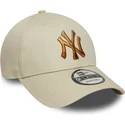 new-era-curved-brim-brown-logo-9forty-ombre-infill-new-york-yankees-mlb-beige-adjustable-cap