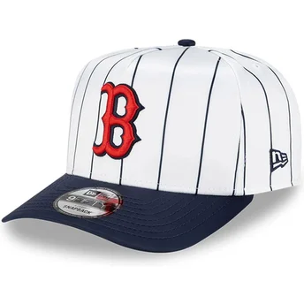 New Era Curved Brim 9FIFTY A Frame Satin Pinstripe Boston Red Sox MLB White and Navy Blue Snapback Cap