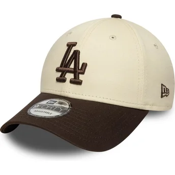 New Era Curved Brim 9FORTY Side Patch Los Angeles Dodgers MLB Beige and Brown Adjustable Cap