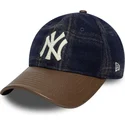 new-era-curved-brim-9twenty-img-loden-leather-new-york-yankees-mlb-navy-blue-and-brown-adjustable-cap