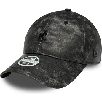 New Era Curved Brim Women Black Logo 9TWENTY Worn PU New York Yankees MLB Black Adjustable Cap