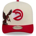 new-era-curved-brim-9fifty-a-frame-precurved-hardwood-classics-atlanta-hawks-nba-beige-and-red-snapback-cap