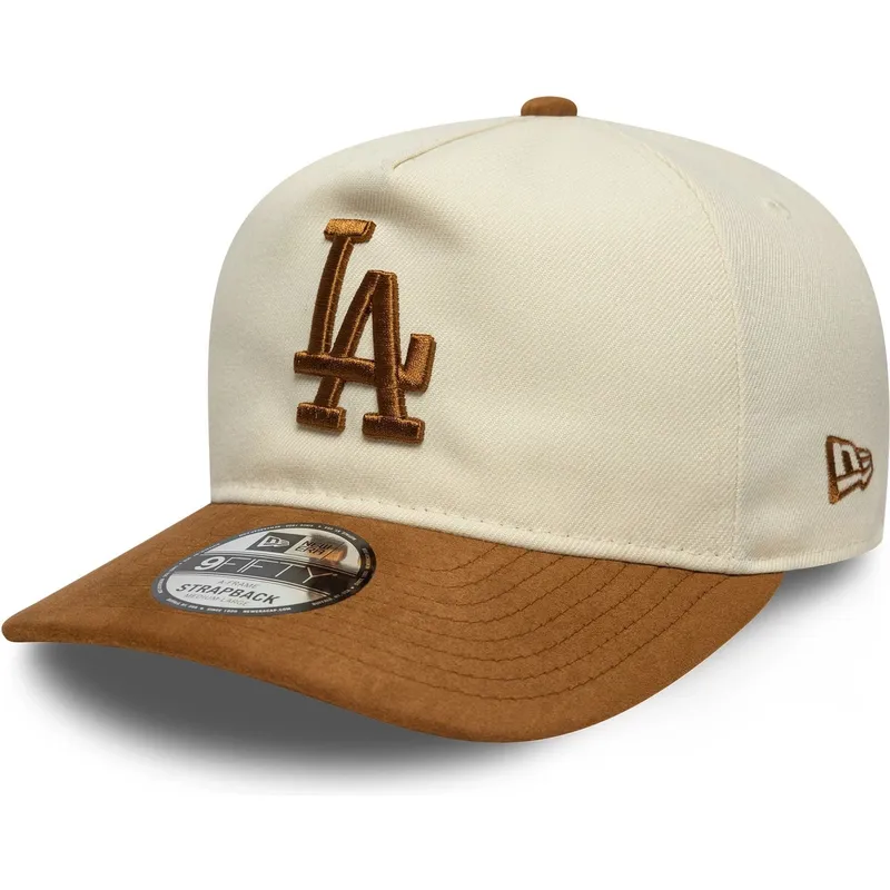new-era-curved-brim-9fifty-a-frame-suede-visor-los-angeles-dodgers-mlb-beige-and-brown-adjustable-cap