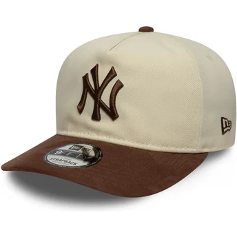 New Era Curved Brim 9FIFTY A Frame Suede Visor New York Yankees MLB Beige and Brown Adjustable Cap