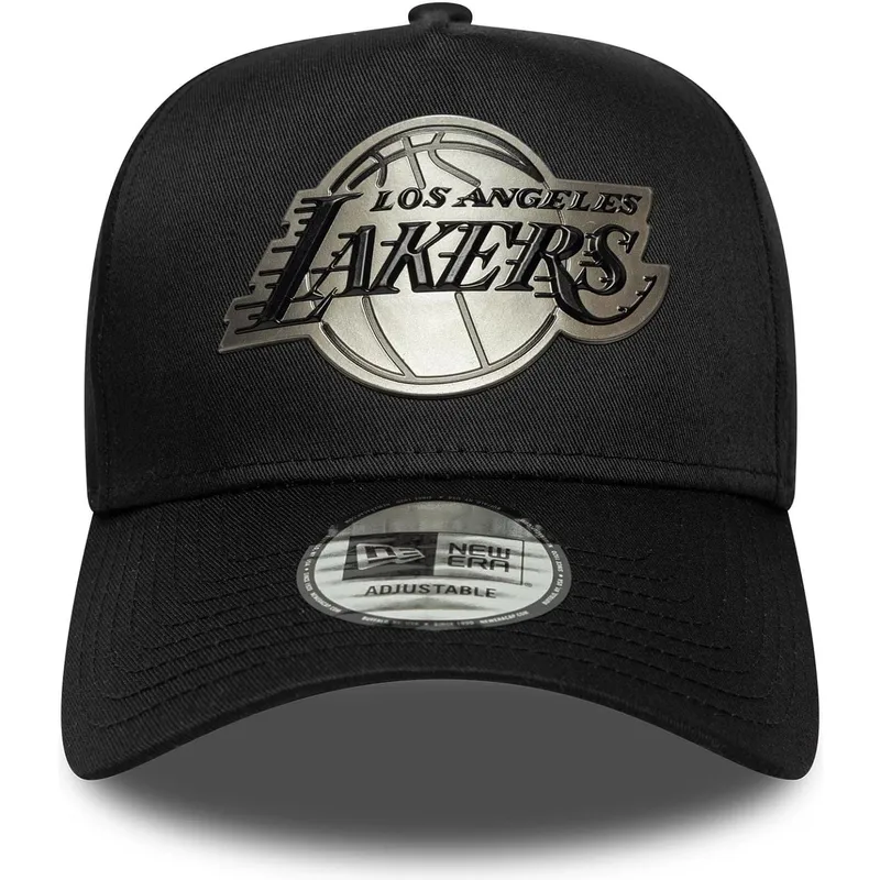 new-era-curved-brim-9forty-e-frame-metallic-los-angeles-lakers-nba-black-snapback-cap