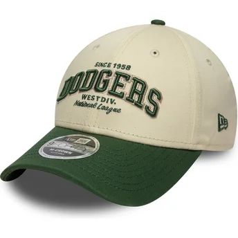 New Era Curved Brim 9FORTY M-Crown Wordmark Los Angeles Dodgers MLB Beige and Green Adjustable Cap