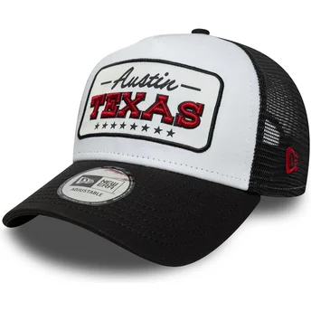 New Era A Frame Location Cities and Beaches Austin Texas White and Black Trucker Hat