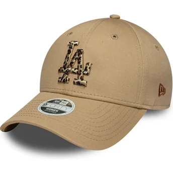New Era Curved Brim Women Leopard Logo 9FORTY Animal Infill Los Angeles Dodgers MLB Brown Adjustable Cap