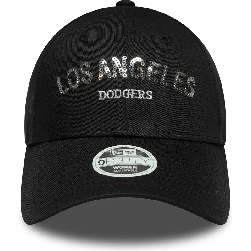 new-era-curved-brim-women-9forty-sequin-wordmark-los-angeles-dodgers-mlb-black-adjustable-cap