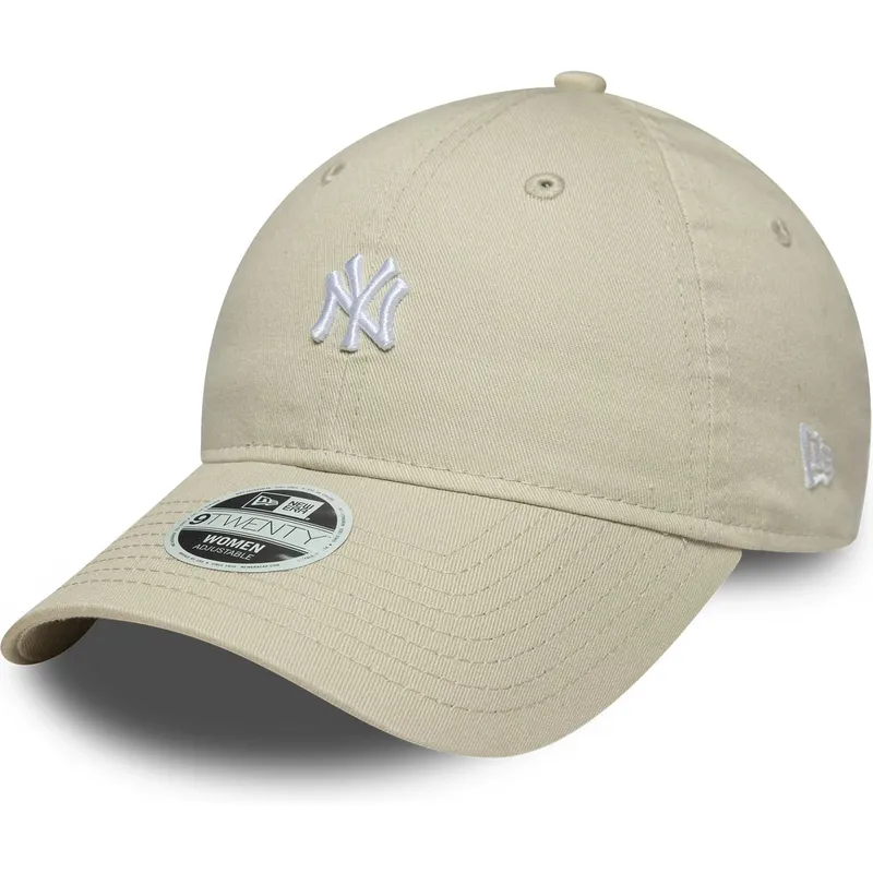 new-era-curved-brim-women-9twenty-washed-mini-new-york-yankees-mlb-beige-adjustable-cap