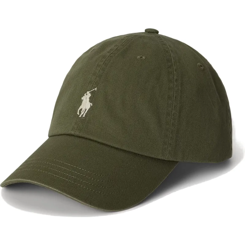 polo-ralph-lauren-curved-brim-cotton-chino-classic-sport-green-adjustable-cap-with-beige-logo