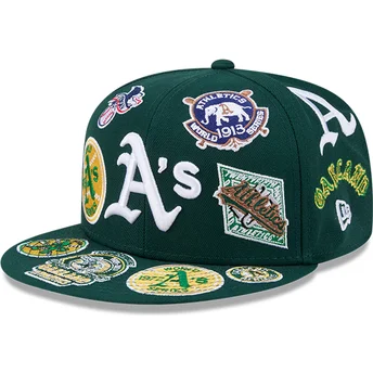 New Era Flat Brim 59FIFTY All Over Oakland Athletics MLB Green Fitted Cap