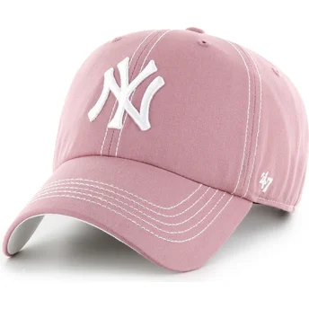 47 Brand Curved Brim Clean Up Contrast Stitch New York Yankees MLB Pink Adjustable Cap