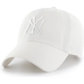 47 Brand Curved Brim White Logo Clean Up New York Yankees MLB White Adjustable Cap
