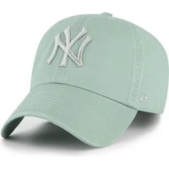 47 Brand Curved Brim Green Logo Clean Up No Loop Label New York Yankees MLB Green Adjustable Cap