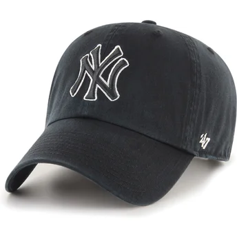 47 Brand Curved Brim Clean Up No Loop Label New York Yankees MLB Black Adjustable Cap