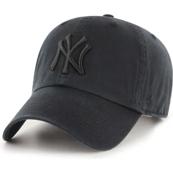 47 Brand Curved Brim Black Logo Clean Up New York Yankees MLB Black Adjustable Cap