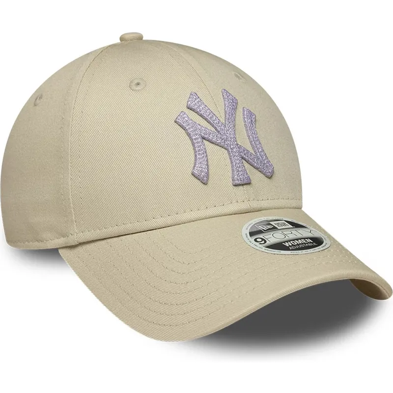 new-era-curved-brim-women-9forty-metallic-new-york-yankees-mlb-beige-adjustable-cap