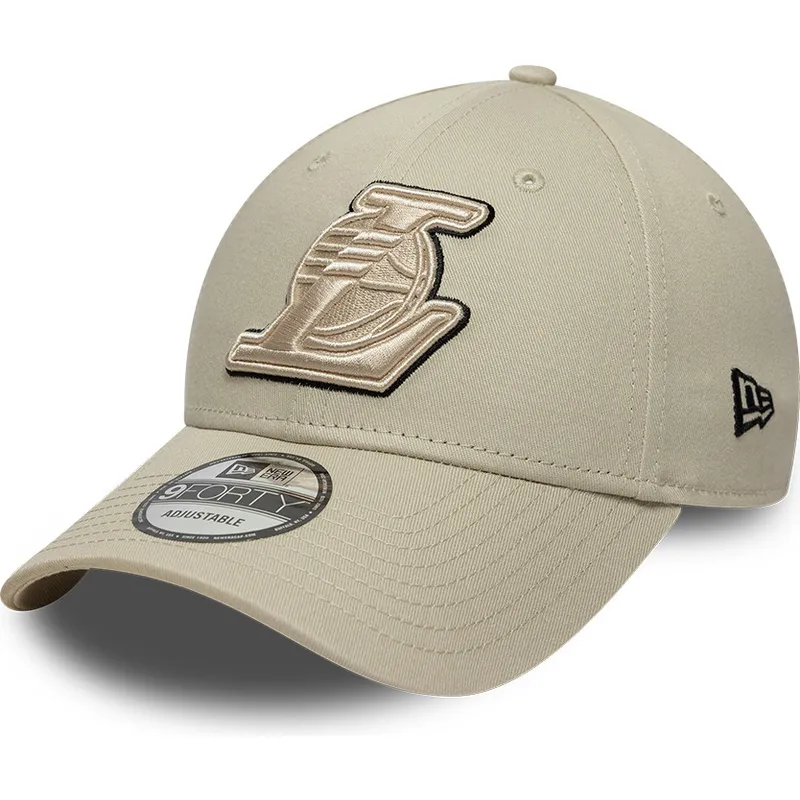 new-era-curved-brim-9forty-team-outline-los-angeles-lakers-nba-beige-adjustable-cap-with-beige-logo