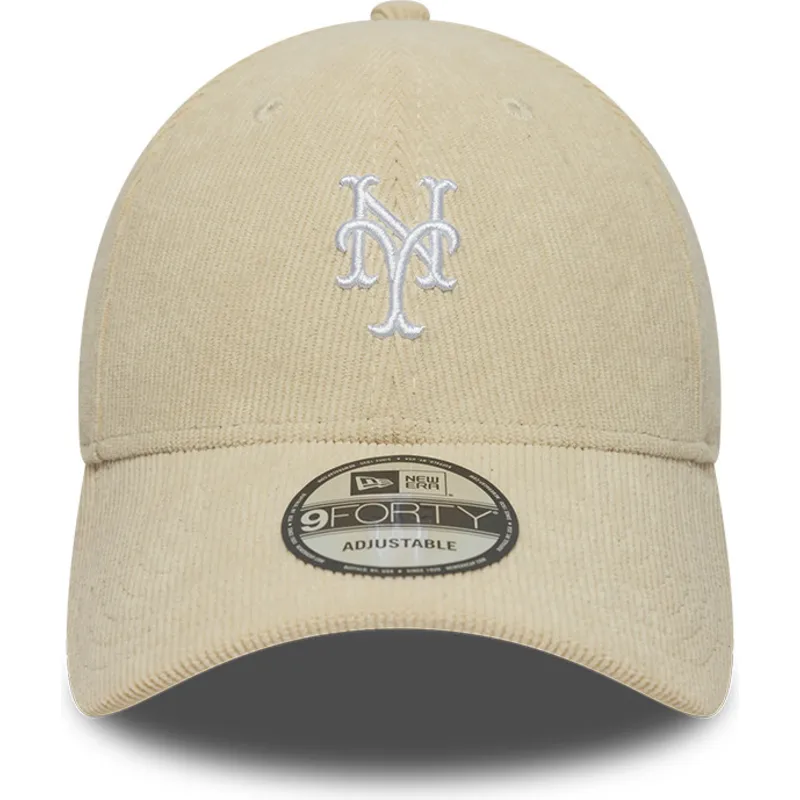 new-era-curved-brim-9forty-soft-cord-new-york-mets-mlb-beige-adjustable-cap