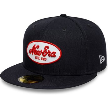 New Era Flat Brim 59FIFTY Oval Patch Navy Blue Fitted Cap