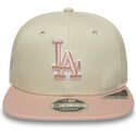 new-era-flat-brim-pink-logo-9fifty-original-fit-world-series-patch-los-angeles-dodgers-mlb-beige-snapback-cap