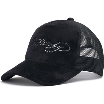 Ed Hardy Core Silver Diamante Velour Black Trucker Hat