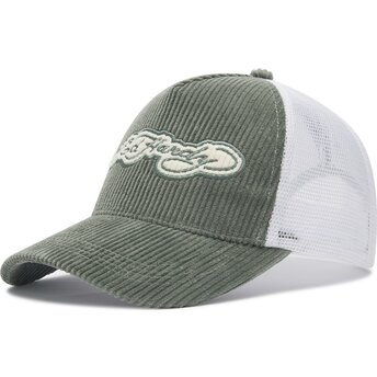 Ed Hardy Embroidery Applique Cord Green and White Trucker Hat