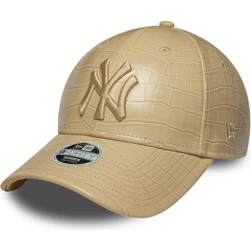 new-era-curved-brim-women-9forty-pu-pattern-new-york-yankees-mlb-beige-adjustable-cap-with-beige-logo