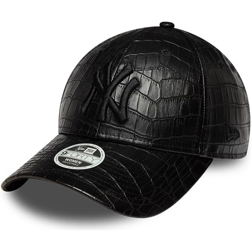 new-era-curved-brim-women-black-logo-9forty-pu-pattern-new-york-yankees-mlb-black-adjustable-cap
