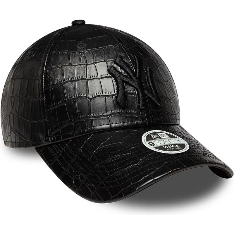 new-era-curved-brim-women-black-logo-9forty-pu-pattern-new-york-yankees-mlb-black-adjustable-cap