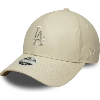 New Era Curved Brim Women 9FORTY M-Crown PU Diamante Los Angeles Dodgers MLB Beige Snapback Cap with Beige Logo