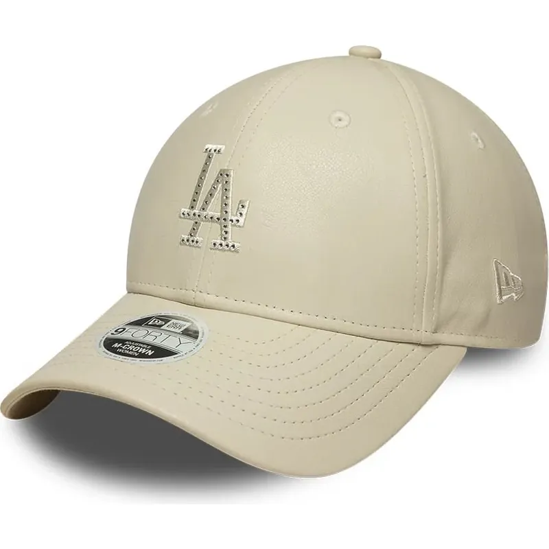 new-era-curved-brim-women-9forty-m-crown-pu-diamante-los-angeles-dodgers-mlb-beige-snapback-cap-with-beige-logo
