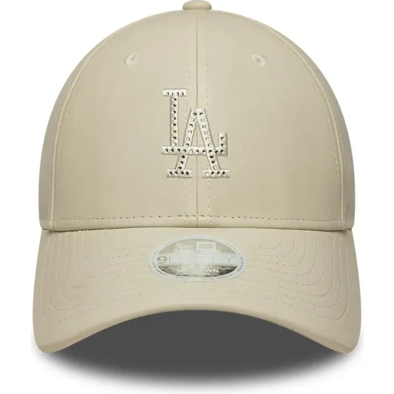 new-era-curved-brim-women-9forty-m-crown-pu-diamante-los-angeles-dodgers-mlb-beige-snapback-cap-with-beige-logo