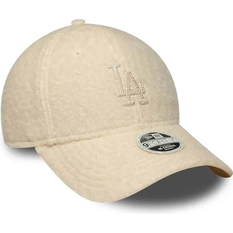 new-era-curved-brim-women-9forty-m-crown-winter-borg-los-angeles-dodgers-mlb-beige-snapback-cap-with-beige-logo
