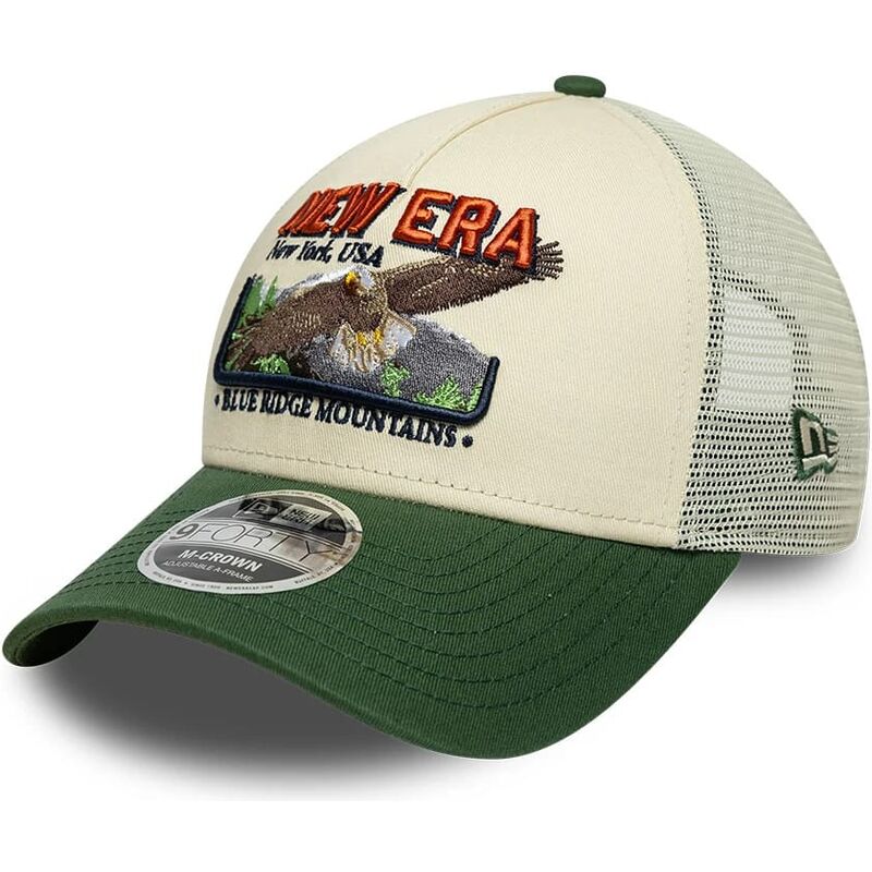 new-era-9forty-m-crown-a-frame-graphic-green-and-beige-trucker-hat new-era-9forty-m-crown-a-frame-graphic-green-and-beige-trucker-hat