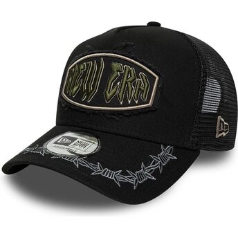 New Era E Frame Distressed Patch Black Trucker Hat