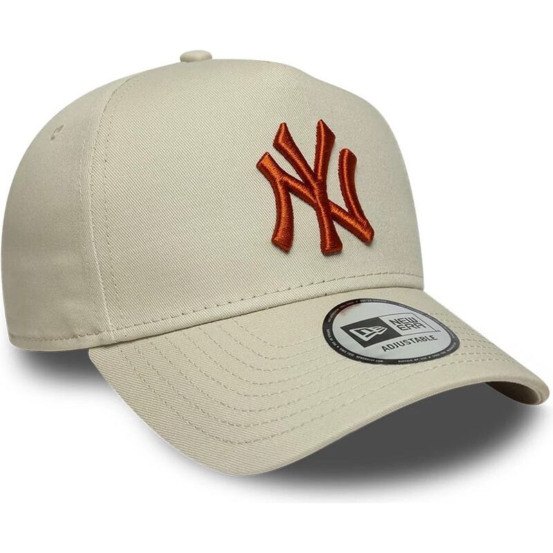 new-era-curved-brim-brown-logo-e-frame-league-essential-new-york-yankees-mlb-beige-snapback-cap