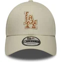 new-era-curved-brim-brown-logo-9forty-faux-pony-infill-los-angeles-dodgers-mlb-beige-adjustable-cap