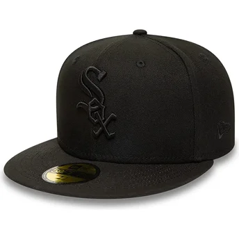 New Era Flat Brim Black Logo 59FIFTY Chicago White Sox MLB Black Fitted Cap