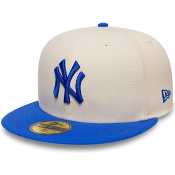 New Era Flat Brim Blue Logo 59FIFTY League Essential New York Yankees MLB Beige and Blue Fitted Cap