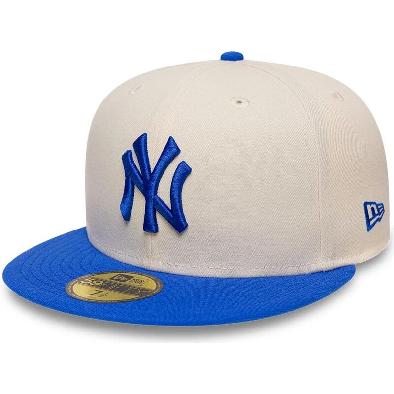 new-era-flat-brim-blue-logo-59fifty-league-essential-new-york-yankees-mlb-beige-and-blue-fitted-cap new-era-flat-brim-blue-logo-59fifty-league-essential-new-york-yankees-mlb-beige-and-blue-fitted-cap