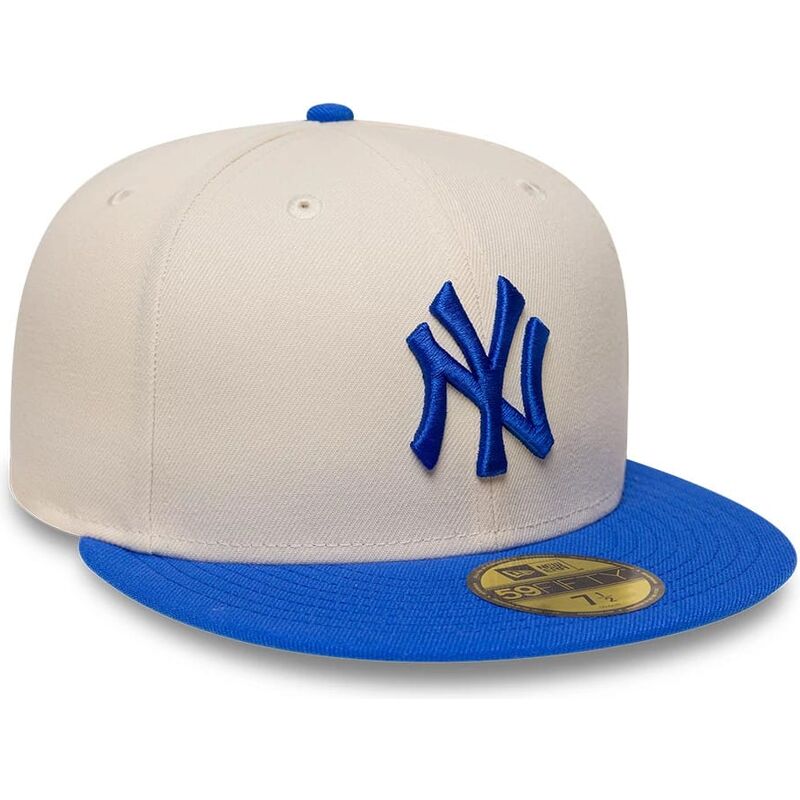 new-era-flat-brim-blue-logo-59fifty-league-essential-new-york-yankees-mlb-beige-and-blue-fitted-cap new-era-flat-brim-blue-logo-59fifty-league-essential-new-york-yankees-mlb-beige-and-blue-fitted-cap